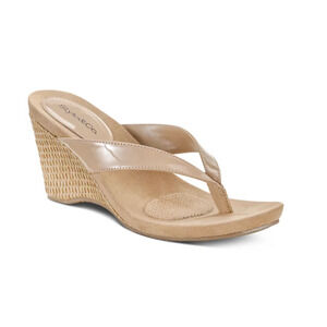 STYLE & CO 'CHICKLET' DRESSY WEDGE THONG SANDALS NUDE 7M NEW